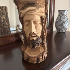 American Vintage Hand Carved Natural Wood Sculpture EUC
